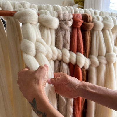Roving weaving workshop with Meghan Shimek at Love Fest Fibers, creative fiber art workshop in San Francisco