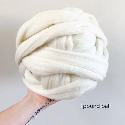 Meghan Shimek & Love Fest Fibers roving for weaving, knitting, crocheting, felting. Sustainable merino & Targhee fiber giant yarn.