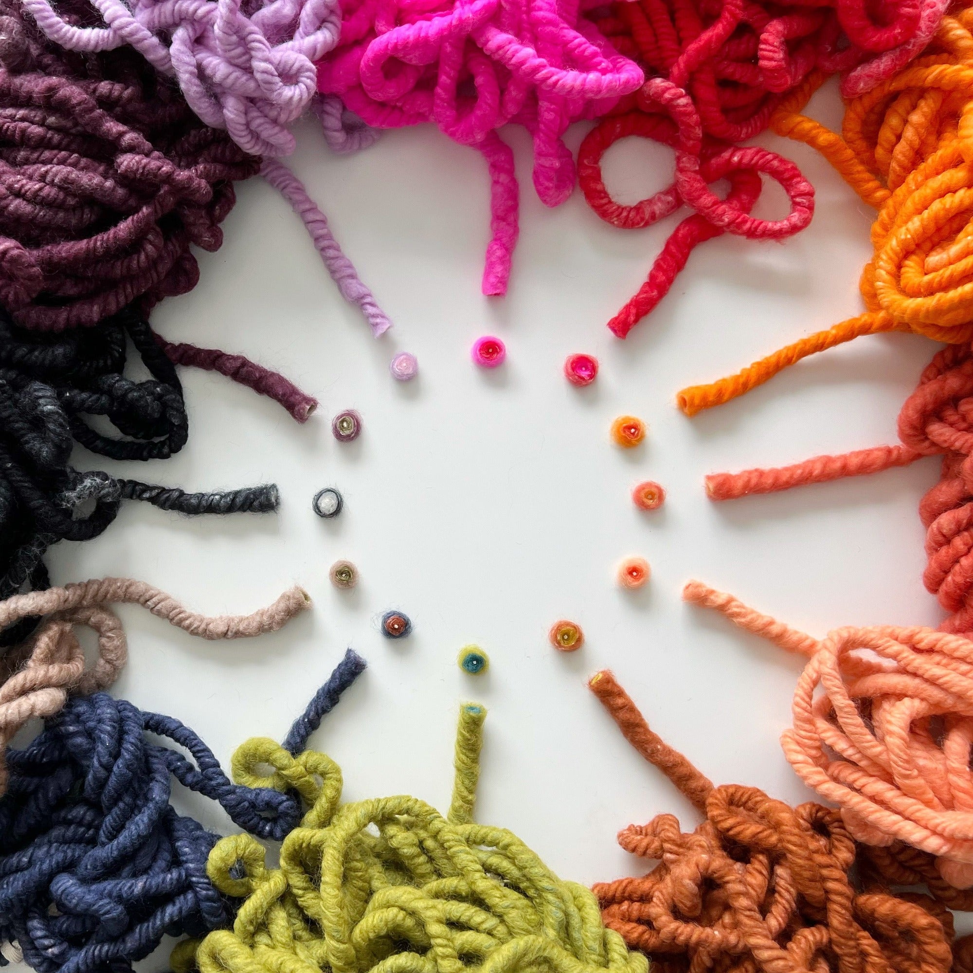 Love Fest Fibers Color Core! The only super chunky, core-spun rug yarn with a contrasting color core. Great for weaving, knitting and crochet. All natural fiber spun in California.
