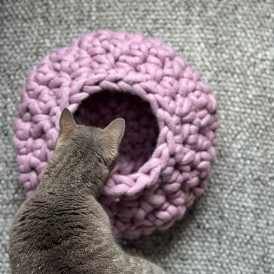 Crochet Cat Cave Bed with felted Tough Love Yarn from Love Fest Fibers