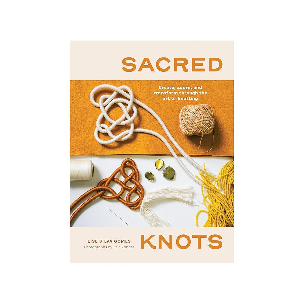Book cover of 'Sacred Knots' with illustrations of knots and string on a white background