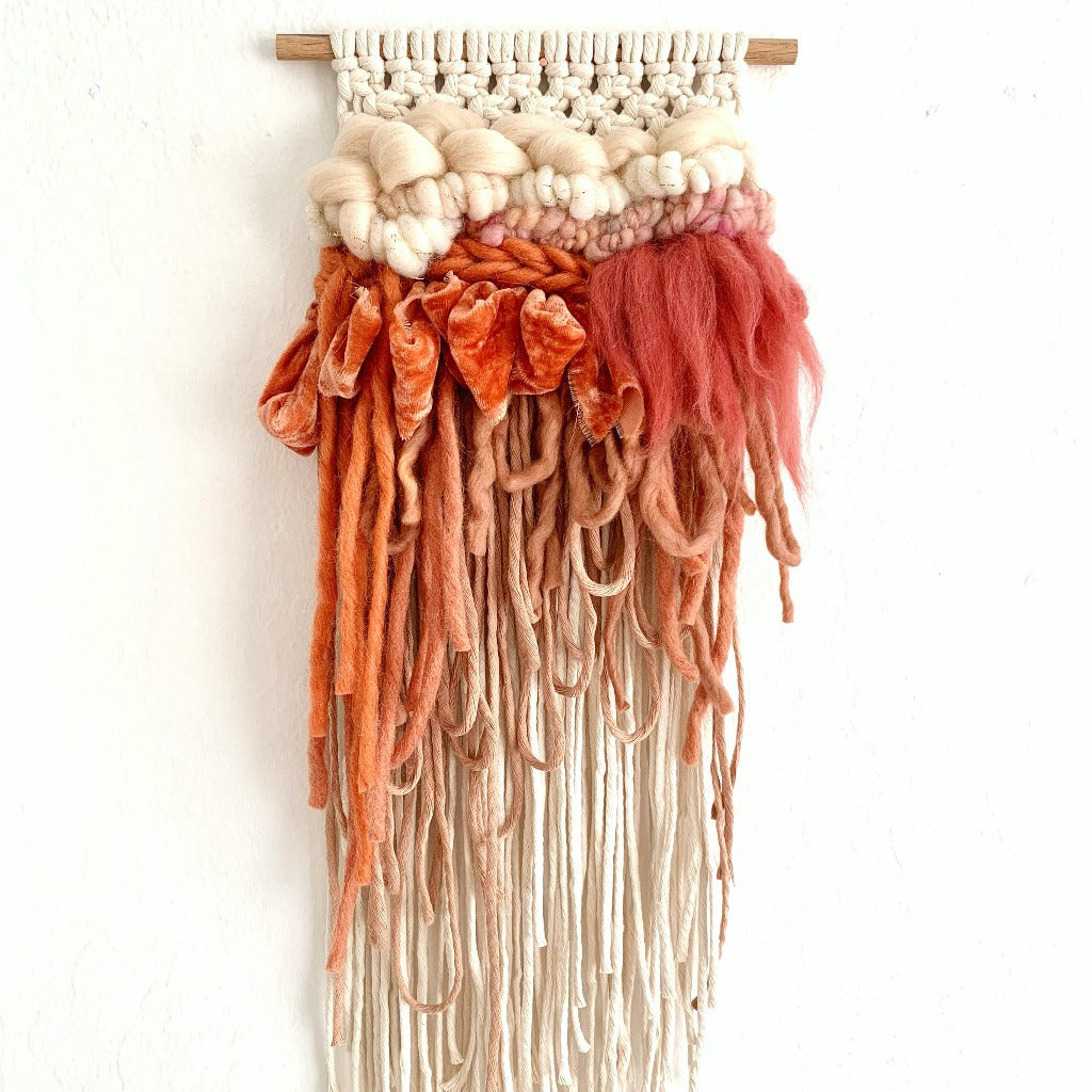 Creative Fiber Art Workshop: Macrame Weaving with Aja Smart at Love Fest Fibers in San Francisco's Outer Sunset. Join us at our maker space with Aja Smart and make your own wallhanging!  