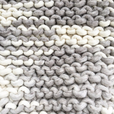 Love Fest Fibers Tough Love Stripe super chunky yarn. Pure New Zealand wool hand-felted by women artisans in Nepal. Great for knitting, crochet, weaving and macrame projects. Knit sample so you can see it's variegated beauty!