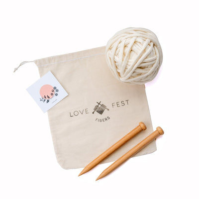 The Ridge Basket, Love Fest Fibers' chunky knit basket kit using Tough Love felted wool yarn