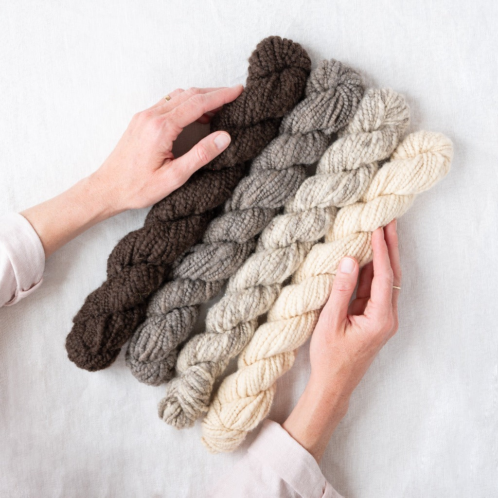 Love Fest Fibers Kullu yak down yarn. Super soft chunky collection hand-spun in on the Tibetan Plateau by nomad women artisans. Undyed, all natural sustainable fibers.