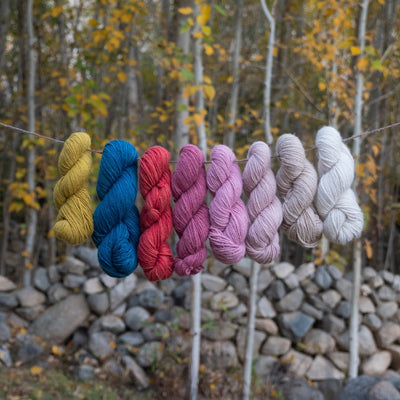 Hand-spun pashmina yarn, hand-dyed with all natural botanical pigments, DK weight for knitting and crochet
